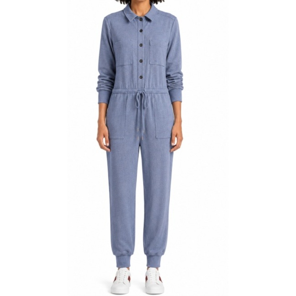 Boden Womens 10R Heather Blue Jersey Knit Utility Button Front Jumpsuit